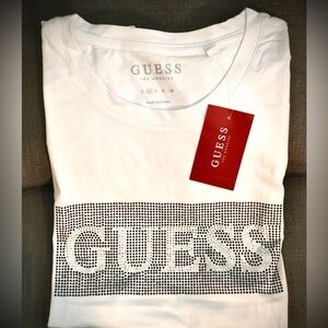 Guess White Tee with Silver Detailing